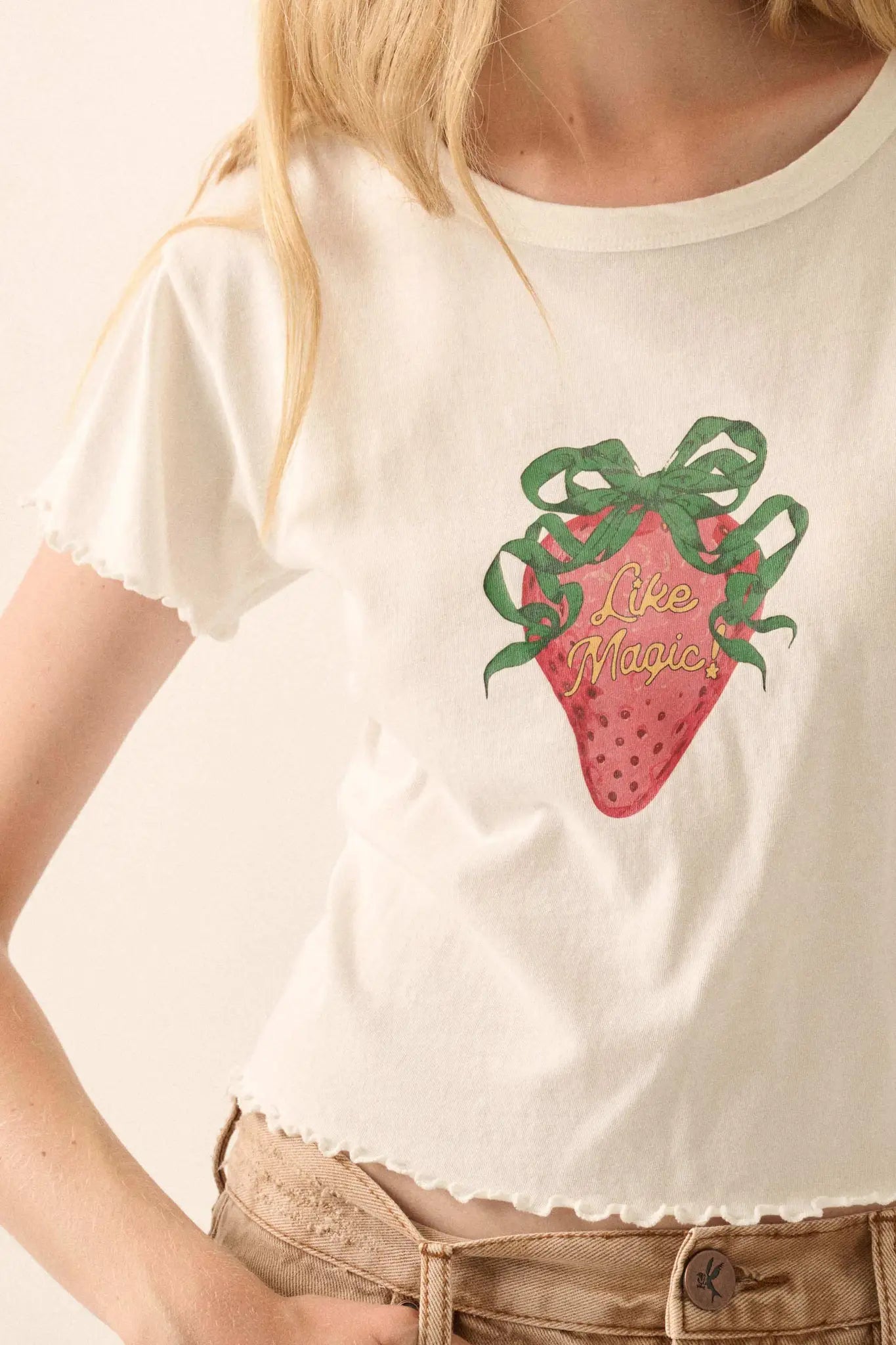 Magic Strawberry Cropped Graphic Baby Tee - ShopPromesa