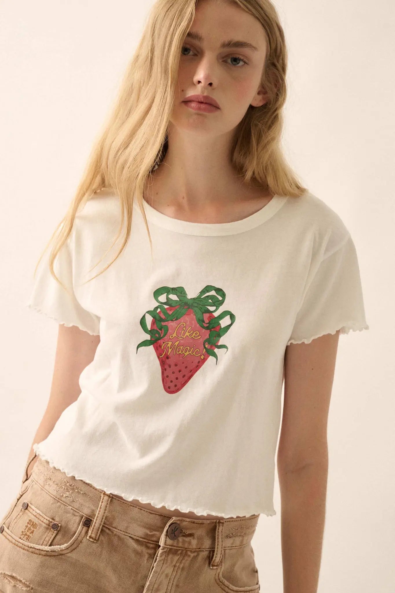 Magic Strawberry Cropped Graphic Baby Tee - ShopPromesa