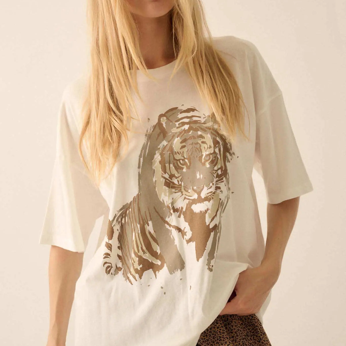 Oversized Mineral Wash Gold Detailed Tiger Tee