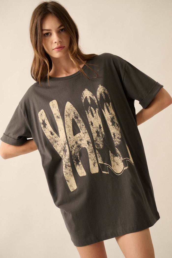 Y'all Cowboy Boots Oversize Cuffed Graphic Tee - ShopPromesa