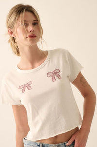 Ribbons and Bows Cropped Graphic Baby Tee - ShopPromesa