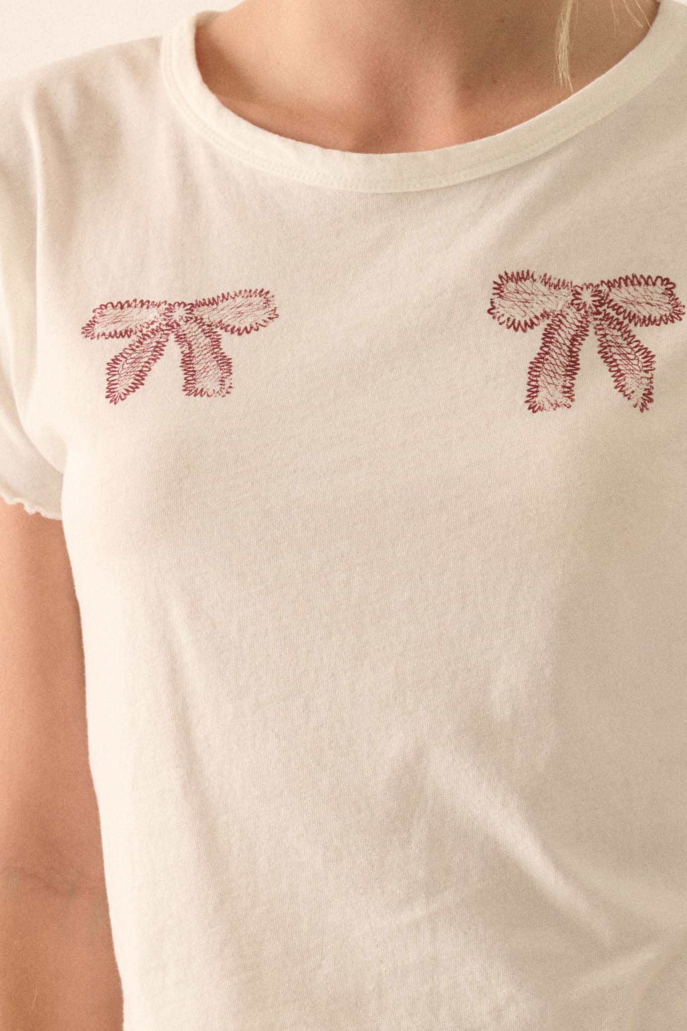 Ribbons and Bows Cropped Graphic Baby Tee - ShopPromesa