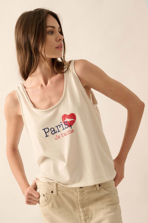 Paris Je T'aime Raw-Edge Graphic Tank top - ShopPromesa