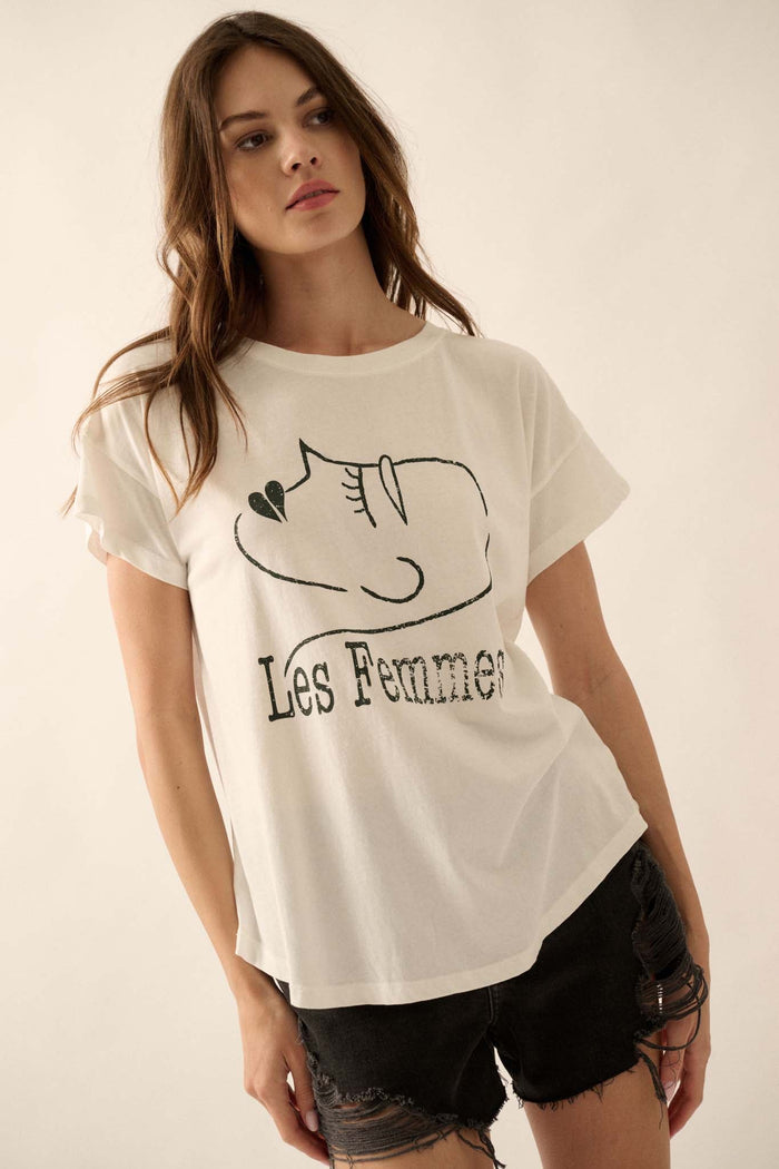 Les Femmes Vintage-Print Graphic Tee - ShopPromesa