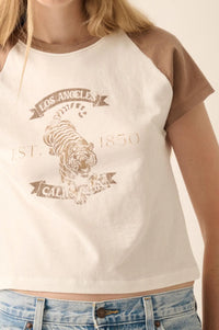 Los Angeles Tiger Cropped Raglan Graphic Baby Tee - ShopPromesa