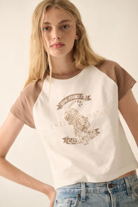 Los Angeles Tiger Cropped Raglan Graphic Baby Tee - ShopPromesa