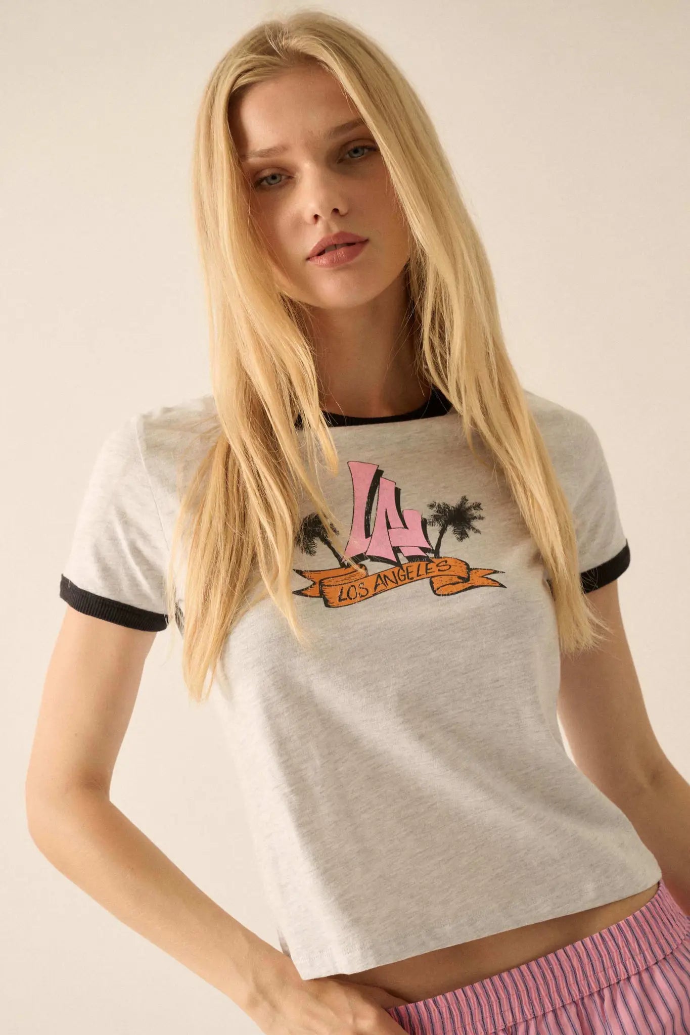 LA Vibes Vintage-Print Graphic Ringer Tee - ShopPromesa