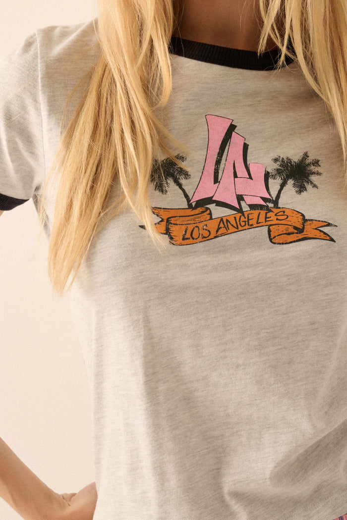 LA Vibes Vintage-Print Graphic Ringer Tee - ShopPromesa