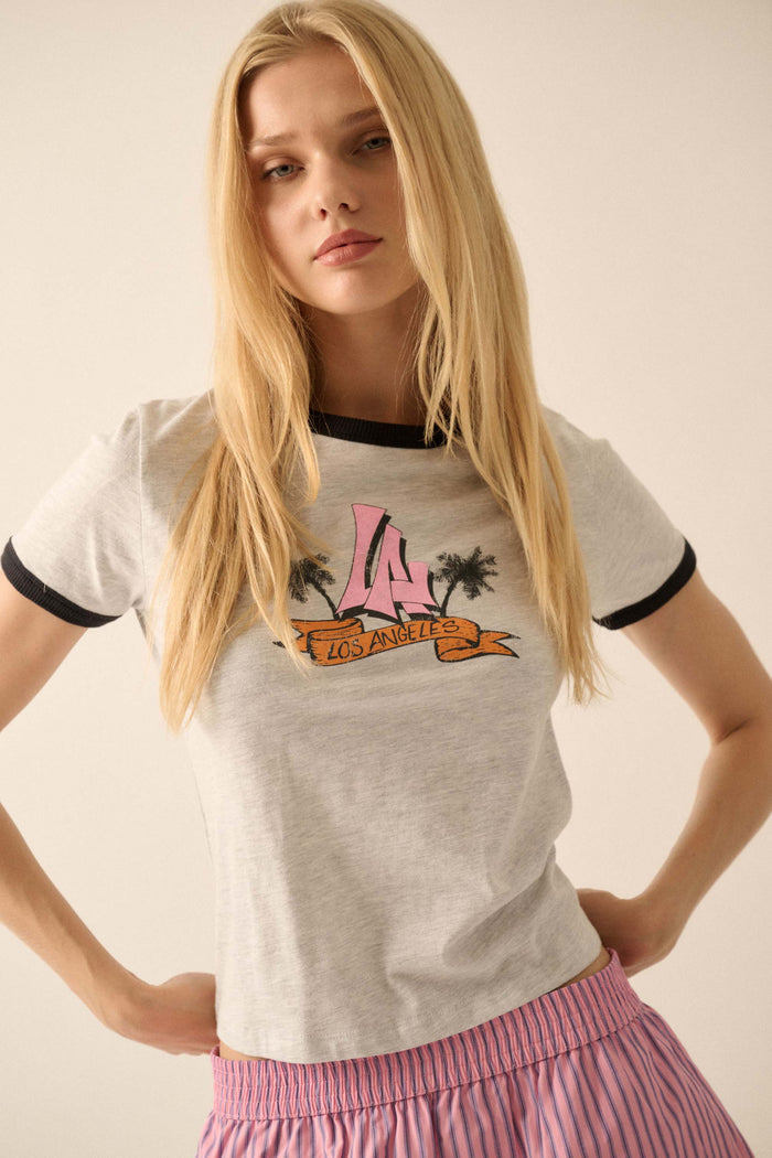 LA Vibes Vintage-Print Graphic Ringer Tee - ShopPromesa