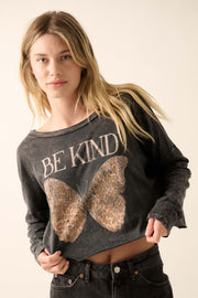 Be Kind Butterfly Cropped Long-Sleeve Graphic Tee - ShopPromesa