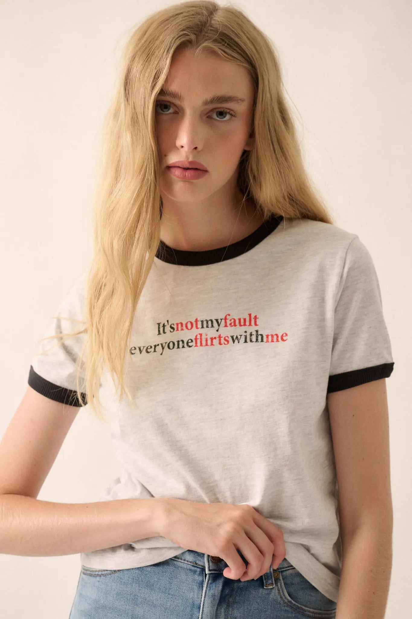 It's Not My Fault Vintage-Print Graphic Ringer Tee - ShopPromesa