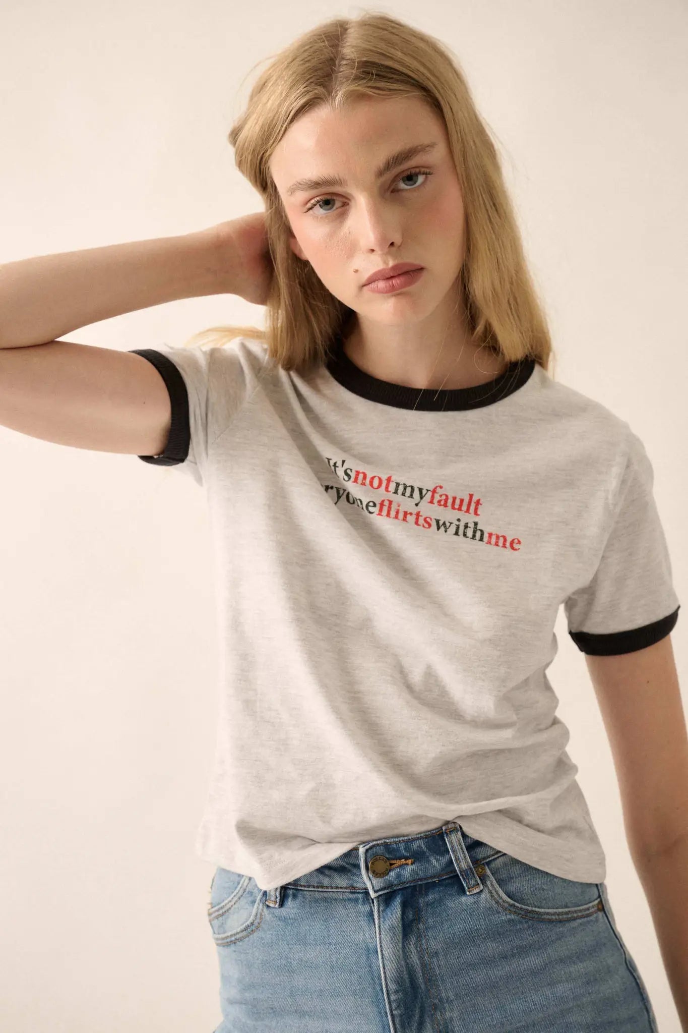 It's Not My Fault Vintage-Print Graphic Ringer Tee - ShopPromesa