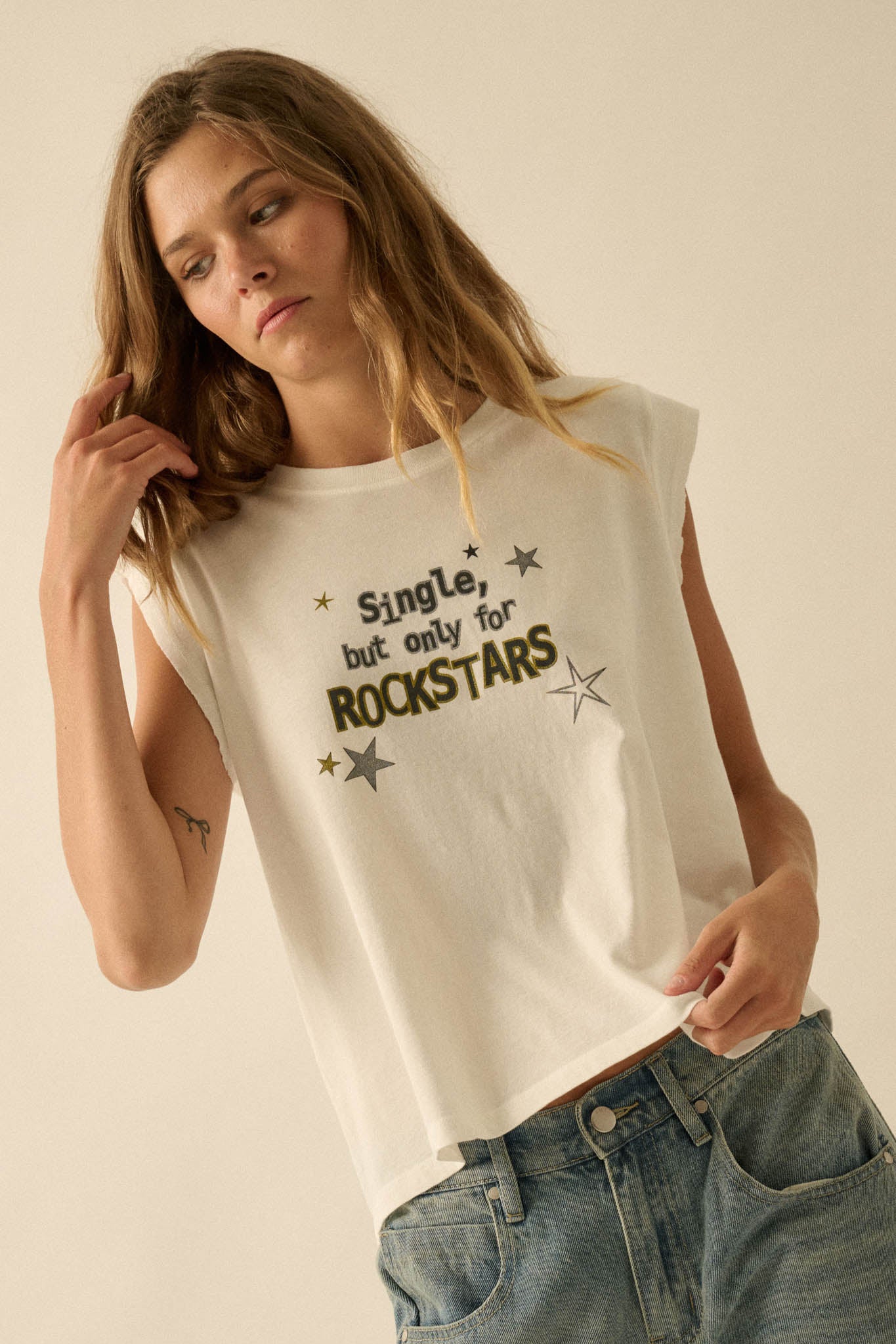 Rockstars Only Distressed Sleeveless Graphic Tee - ShopPromesa