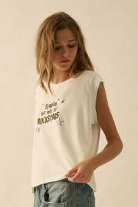 Rockstars Only Distressed Sleeveless Graphic Tee - ShopPromesa