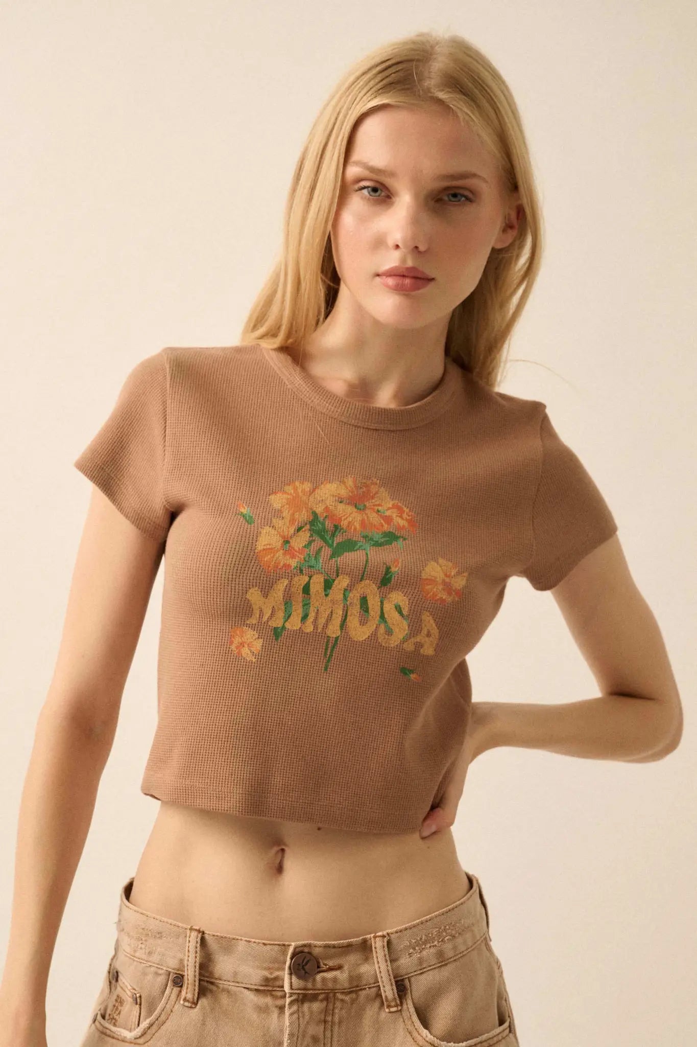 Mimosa Morning Cropped Thermal Graphic Baby Tee
