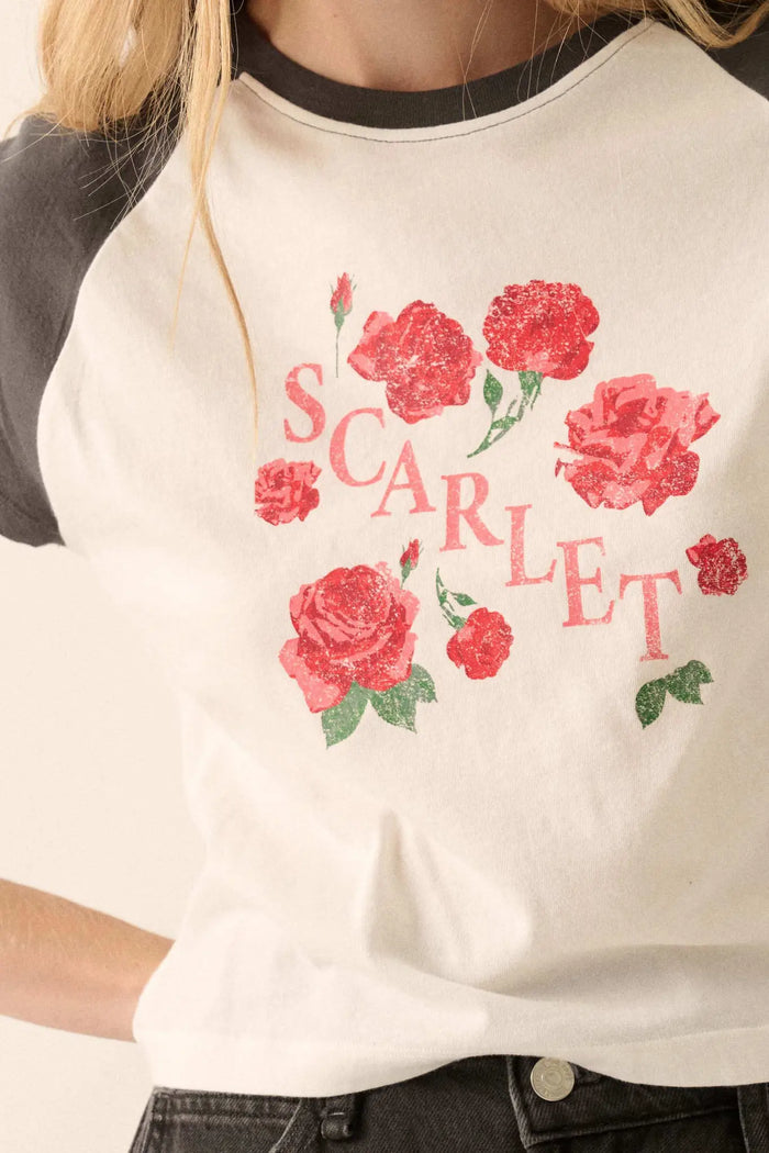 Scarlet Roses Cropped Raglan Graphic Baby Tee - ShopPromesa