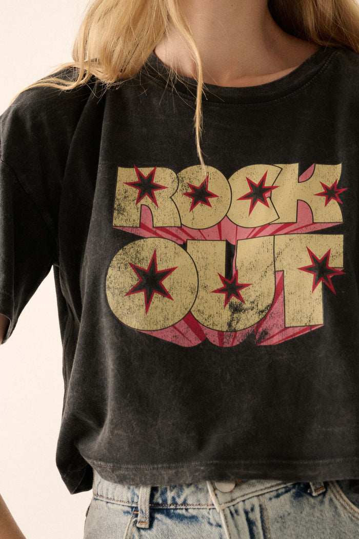 Rock Out Cropped Vintage-Wash Graphic Tee - ShopPromesa