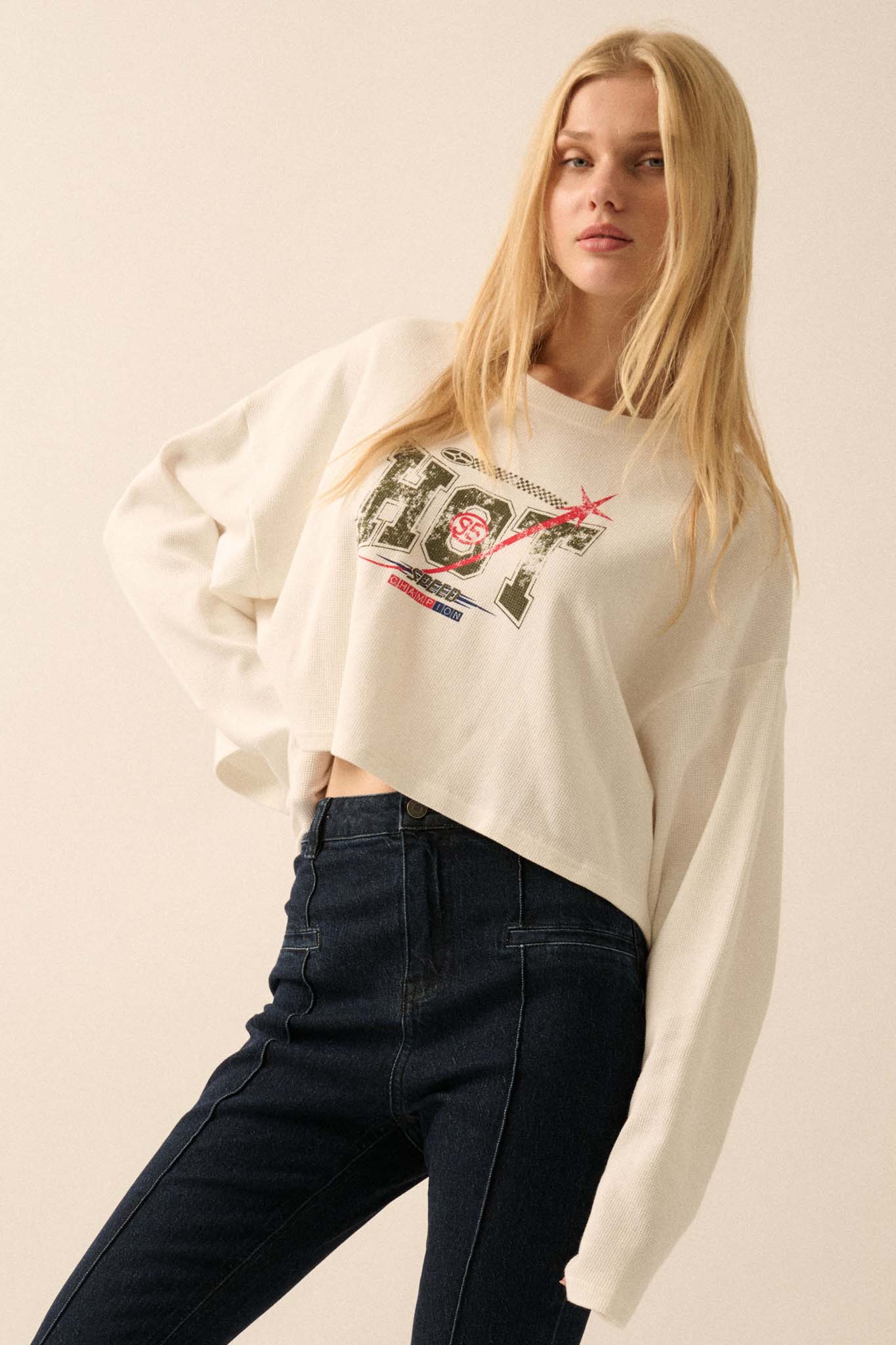 Hot 95 Racing Cropped Thermal Graphic Top - ShopPromesa