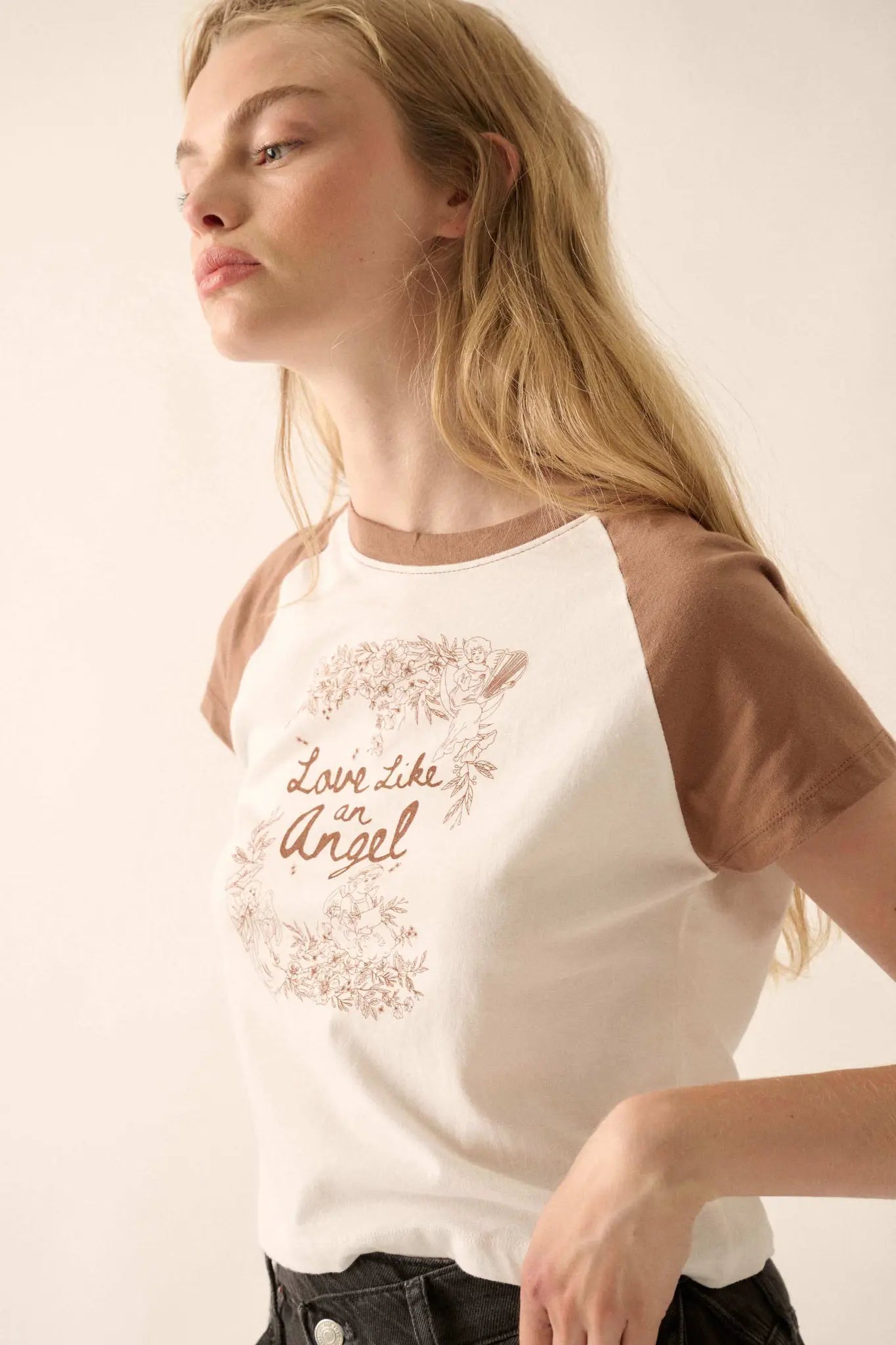 Love Like an Angel Cropped Ragan Graphic Baby Tee - ShopPromesa