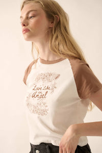 Love Like an Angel Cropped Ragan Graphic Baby Tee - ShopPromesa