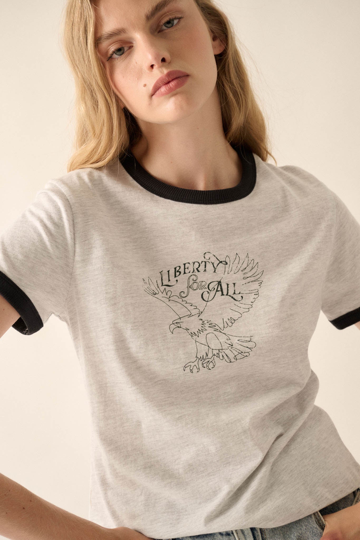 Liberty for All Vintage-Print Graphic Ringer Tee - ShopPromesa
