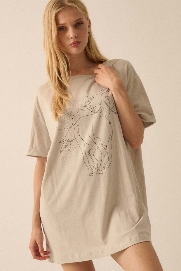 Wild Horses Oversize Hand-Drawn Graphic Tee - ShopPromesa