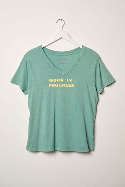 Work in Progress Vintage-Wash V-Neck Graphic Tee - ShopPromesa