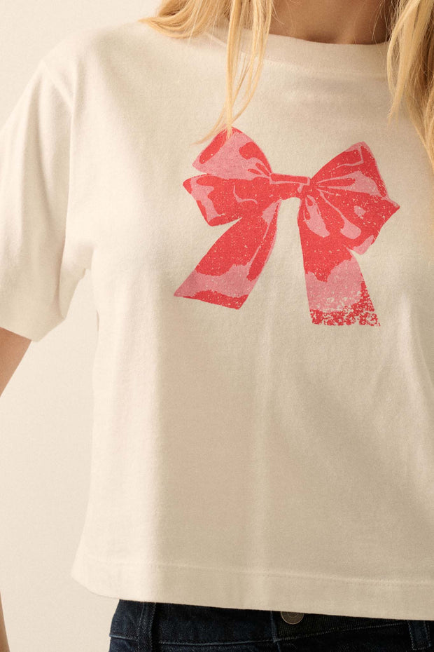 Present Time Cropped Vintage-Print Bow Graphic Tee - ShopPromesa