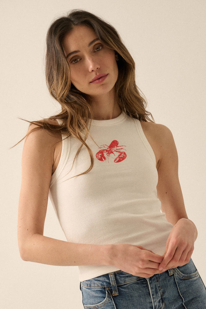 Lucky Lobster Crewneck Thermal Graphic Tank Top - ShopPromesa