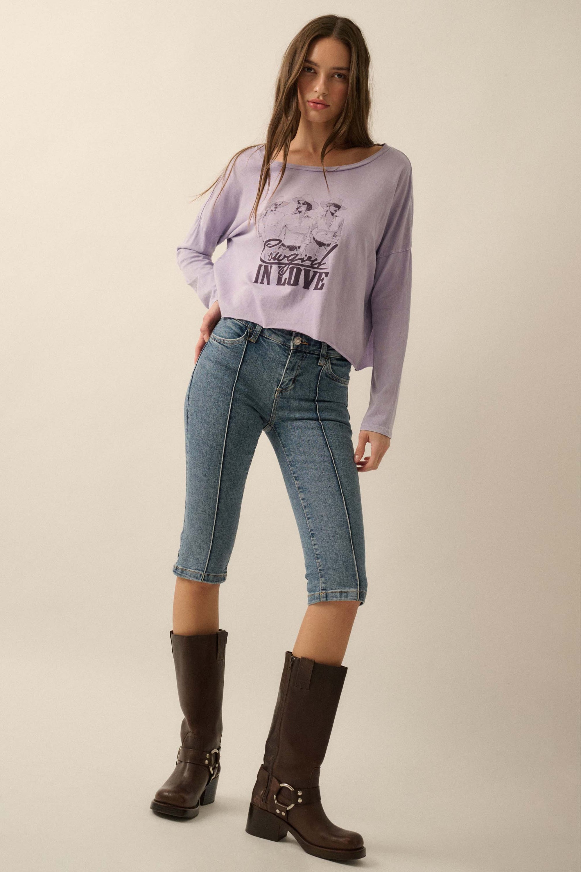 Cowgirl in Love Cropped Long-Sleeve Graphic Tee - ShopPromesa