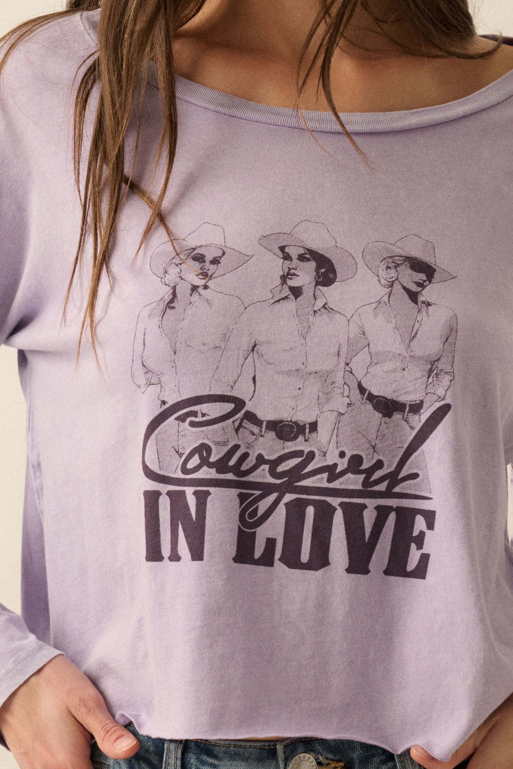 Cowgirl in Love Cropped Long-Sleeve Graphic Tee - ShopPromesa