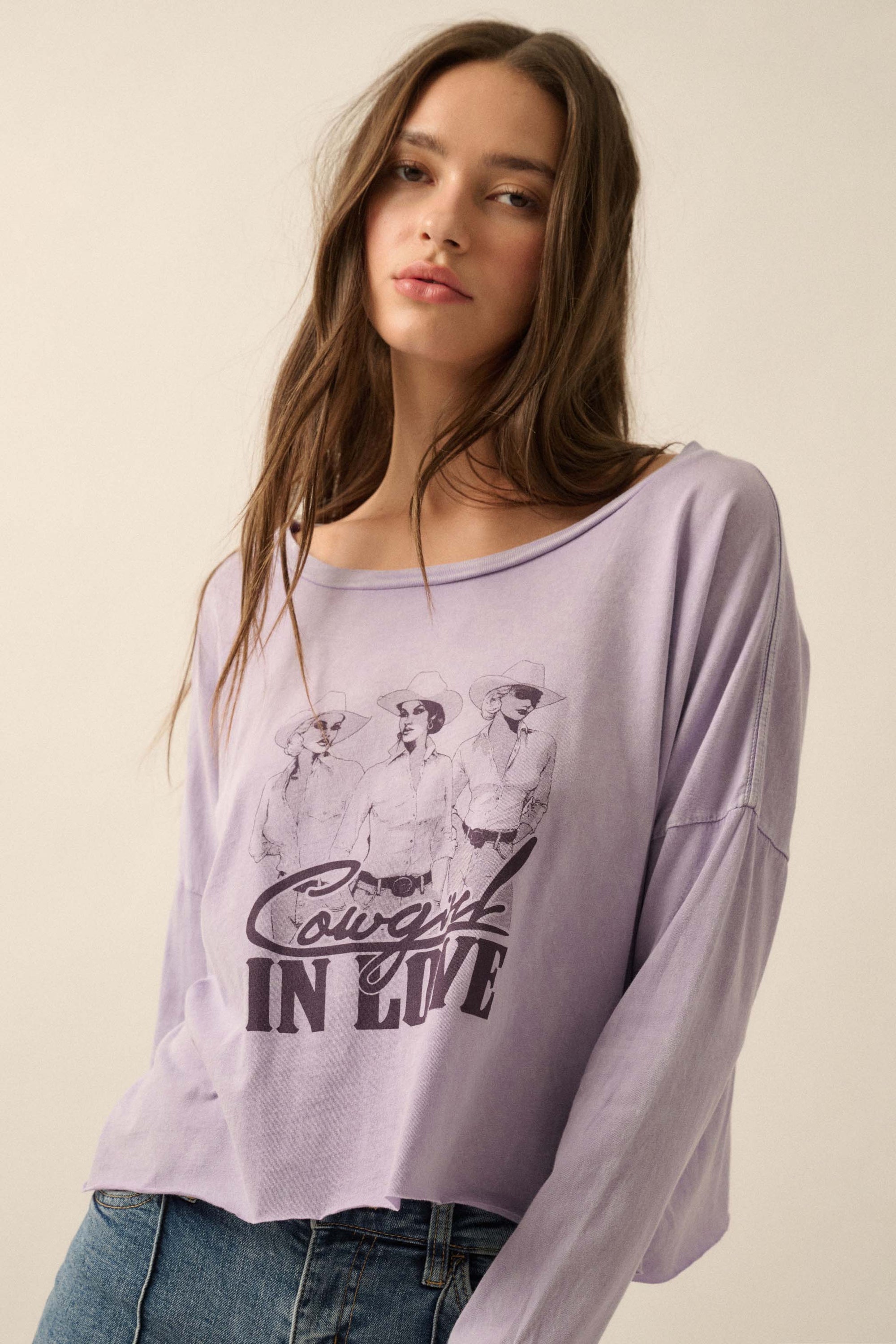 Cowgirl in Love Cropped Long-Sleeve Graphic Tee - ShopPromesa