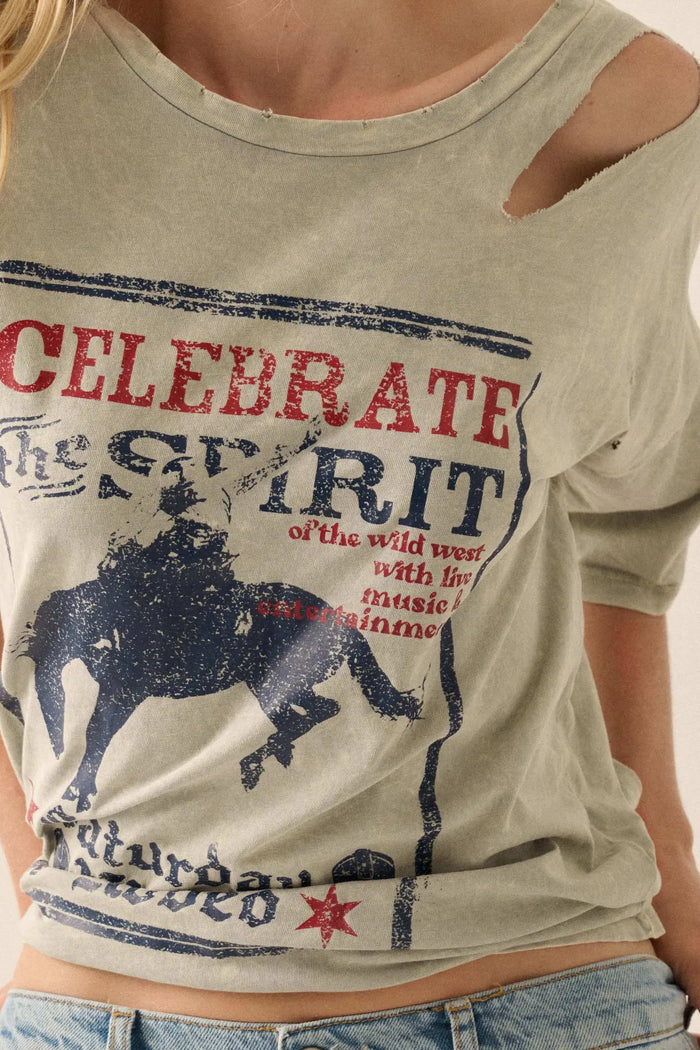 Celebrate the Spirit Slashed Western Graphic Tee - ShopPromesa