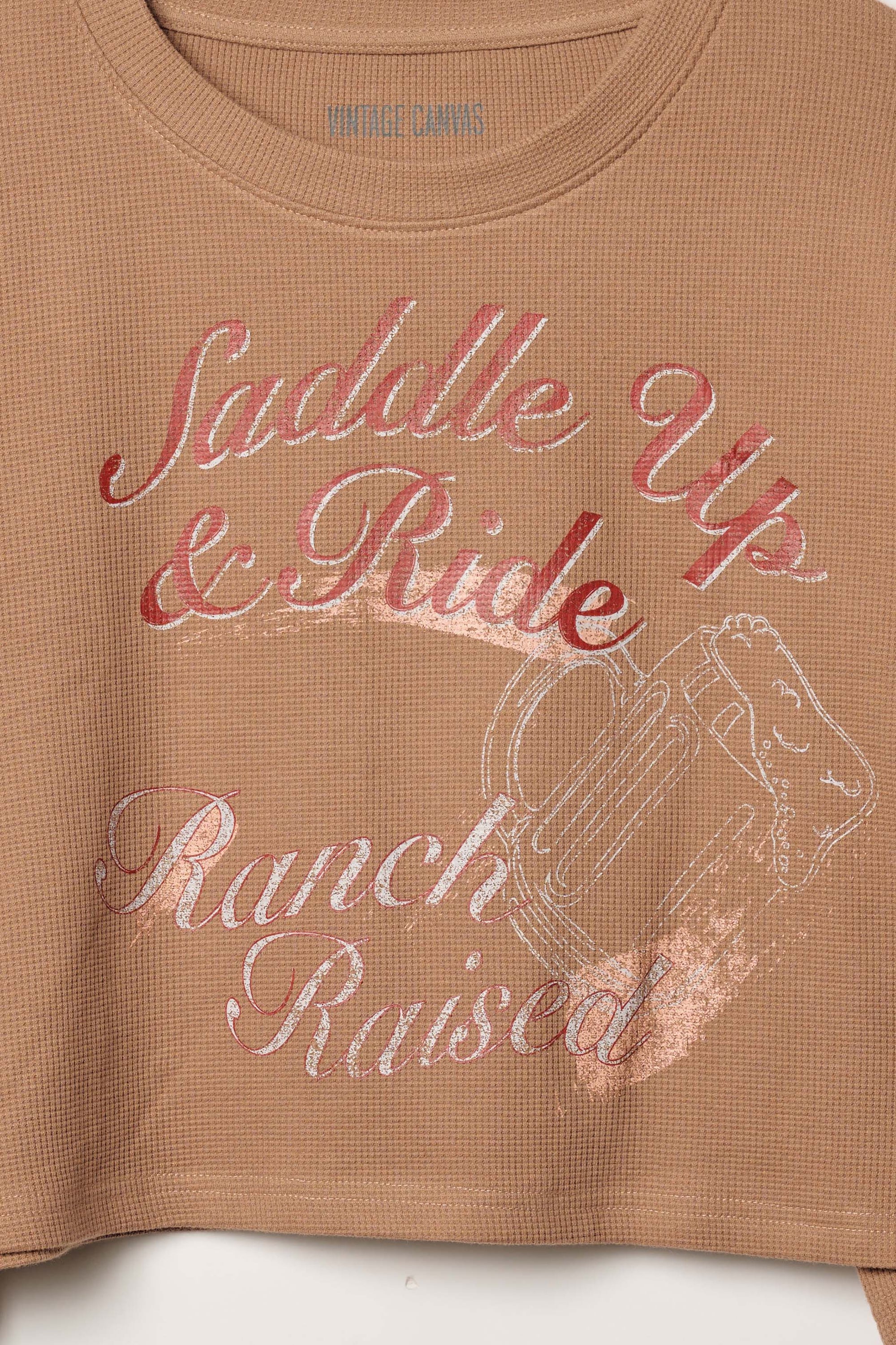 Saddle Up & Ride Cropped Thermal Graphic Top - ShopPromesa