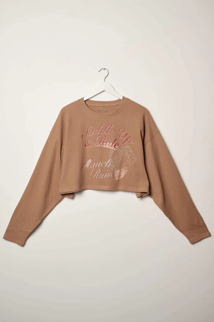 Saddle Up & Ride Cropped Thermal Graphic Top - ShopPromesa