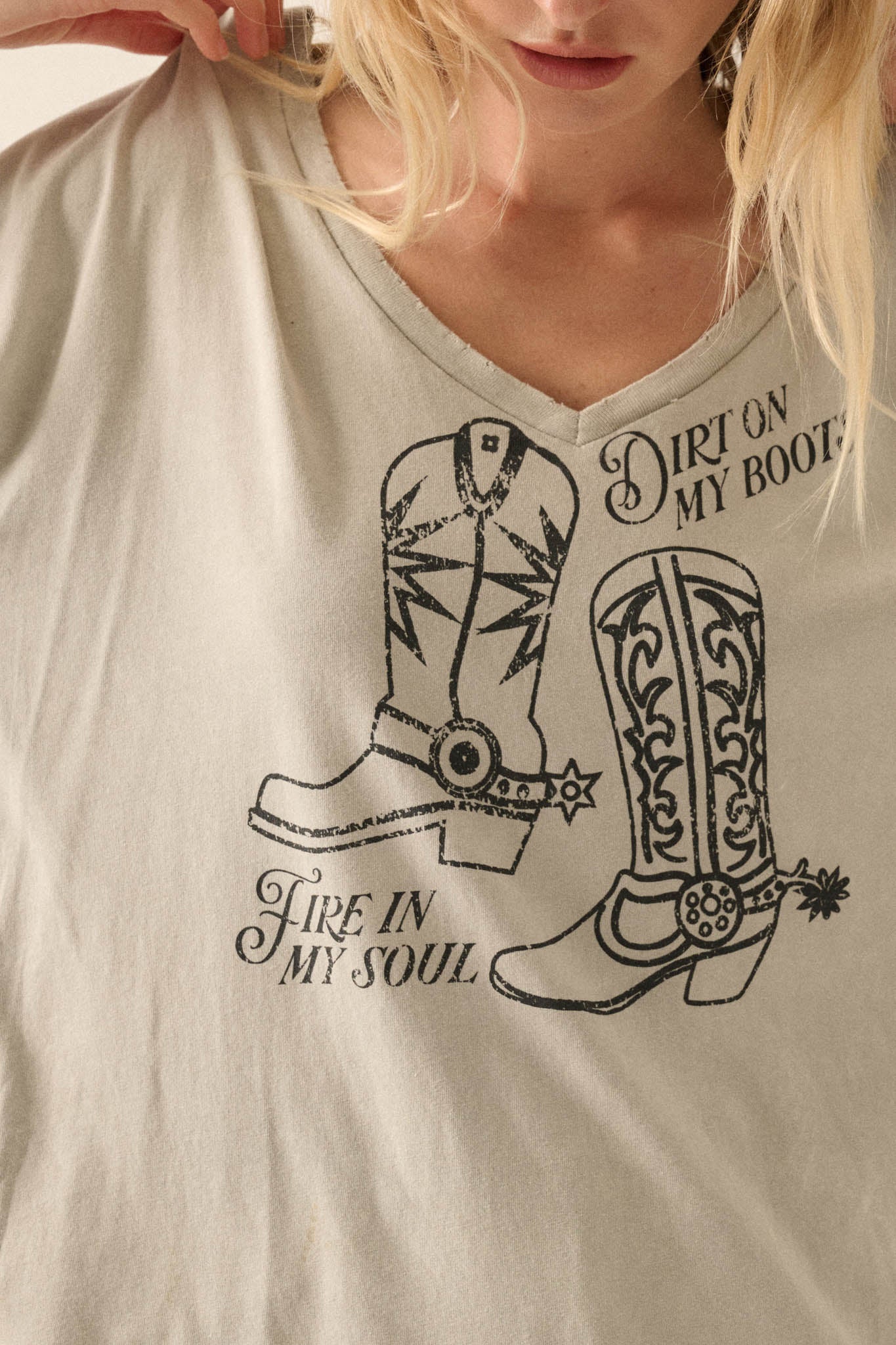 Dirt on My Boots Vintage-Wash V-Neck Graphic Tee - ShopPromesa