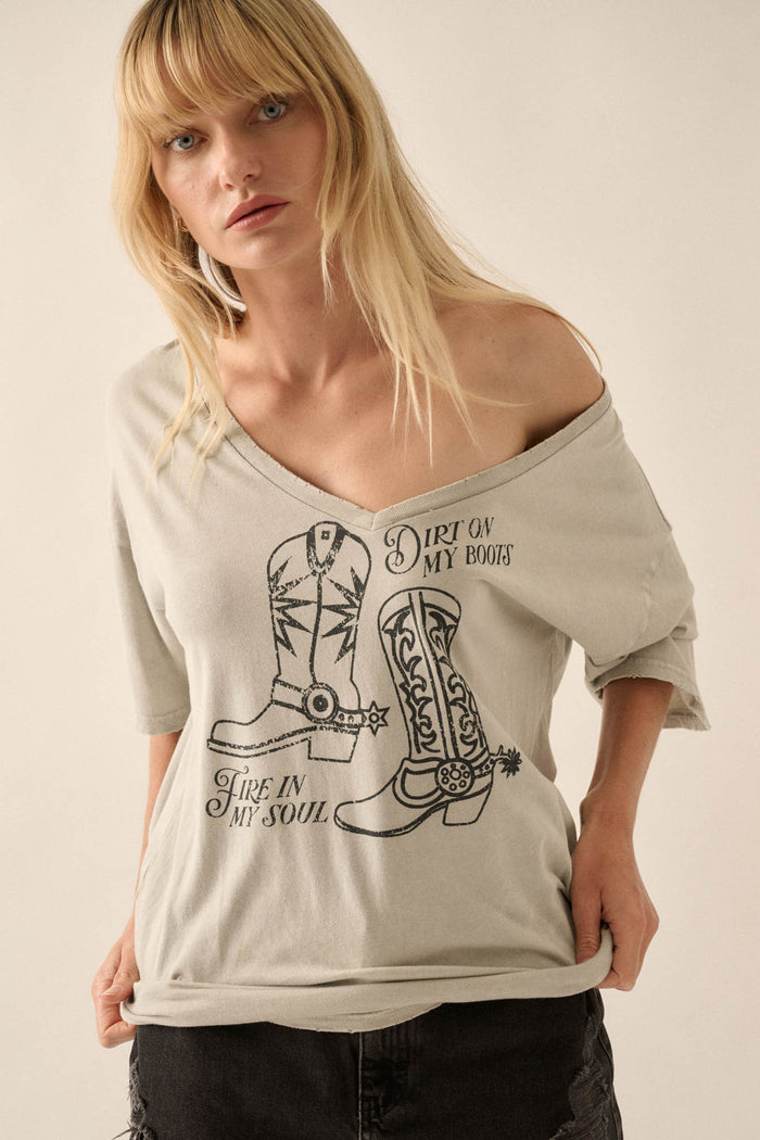 Dirt on My Boots Vintage-Wash V-Neck Graphic Tee - ShopPromesa