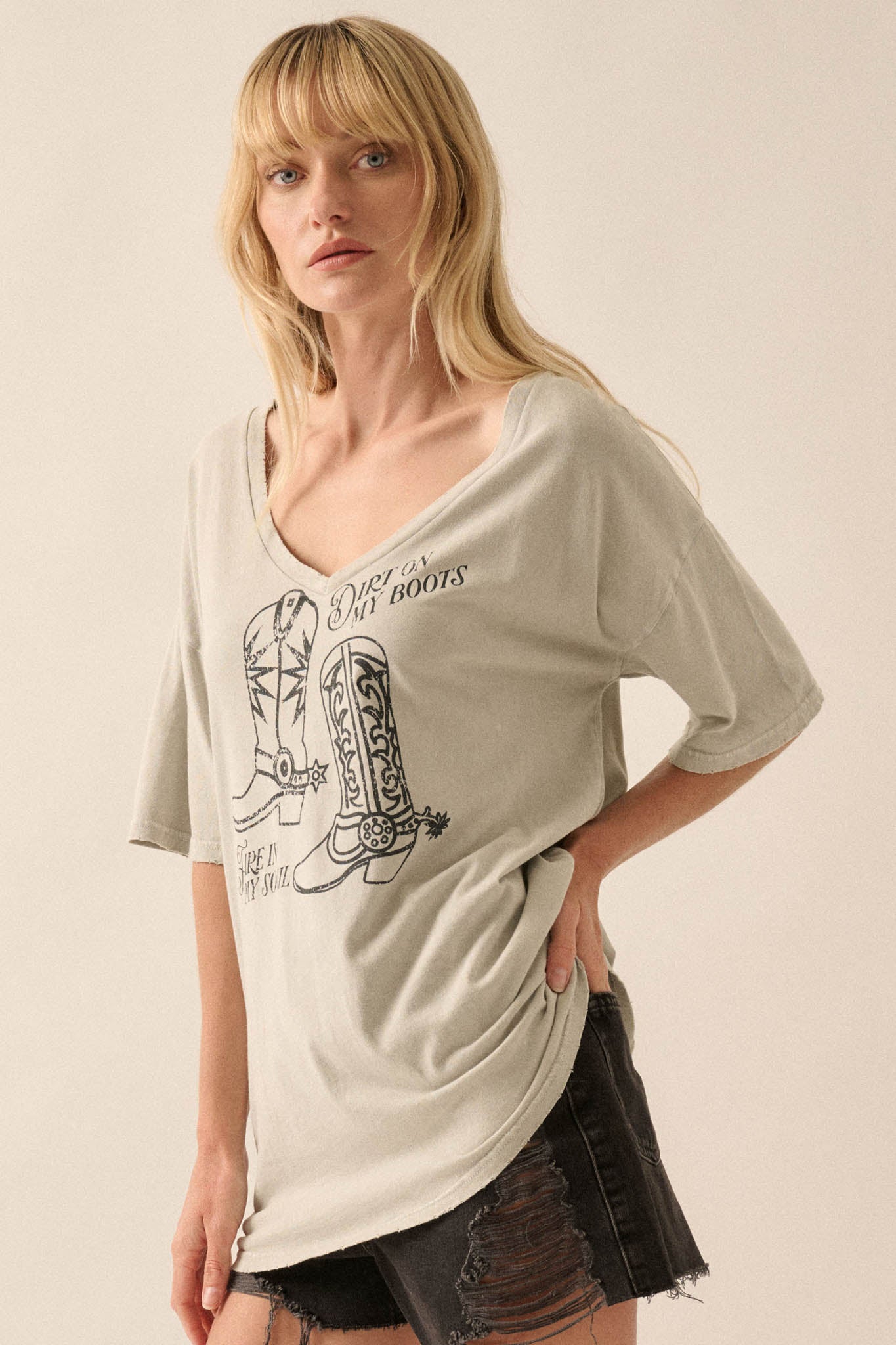 Dirt on My Boots Vintage-Wash V-Neck Graphic Tee - ShopPromesa