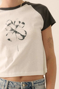 Lucky Clover Cropped Raglan Graphic Baby Tee - ShopPromesa
