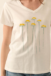 Dandelion Season V-Neck Floral Graphic Tee - ShopPromesa