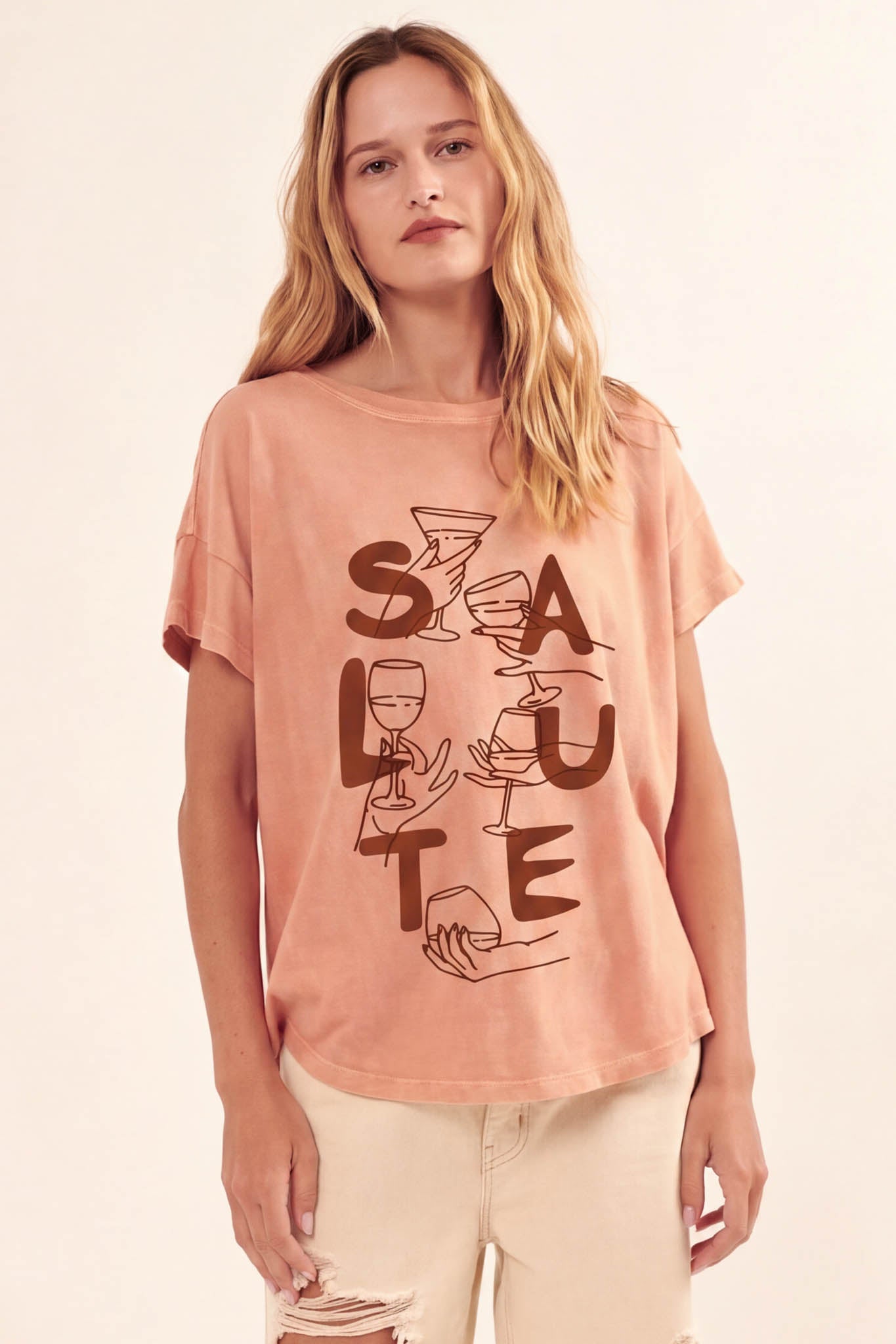 Salute Wine Toast Vintage-Wash Graphic Tee - ShopPromesa