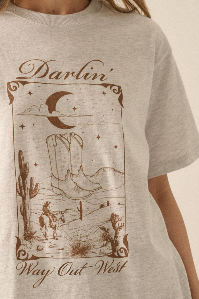 Darlin' Way Out West Heather Western Graphic Tee - ShopPromesa
