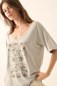 All We Need Is Love V-Neck Graphic Tee - ShopPromesa