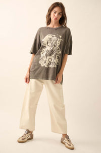 Tiger Moon Oversized Distressed Graphic Tee - ShopPromesa