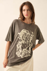 Tiger Moon Oversized Distressed Graphic Tee - ShopPromesa