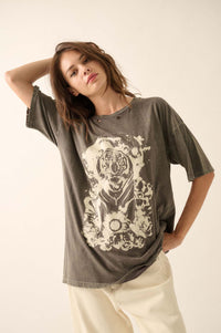 Tiger Moon Oversized Distressed Graphic Tee - ShopPromesa