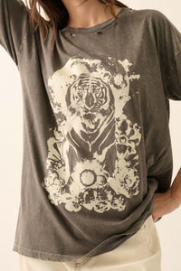 Tiger Moon Oversized Distressed Graphic Tee - ShopPromesa