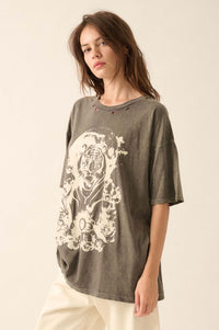 Tiger Moon Oversized Distressed Graphic Tee - ShopPromesa