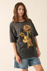 Golden Rose Oversized Distressed Graphic Tee - ShopPromesa