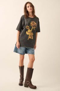 Golden Rose Oversized Distressed Graphic Tee - ShopPromesa